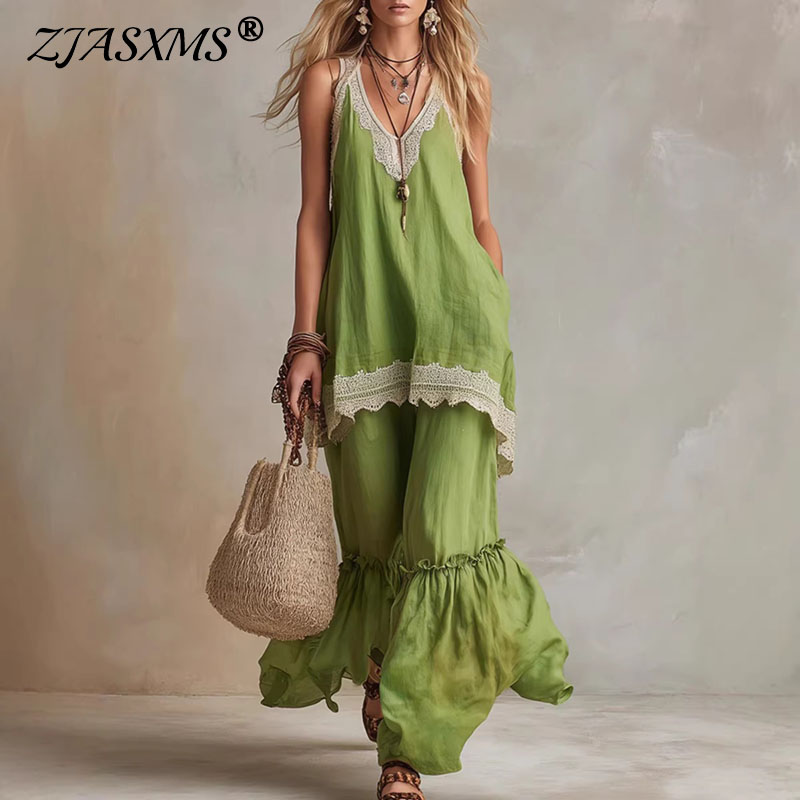 Lace Trim Cami - Conjunto de 2 piezas para mujer