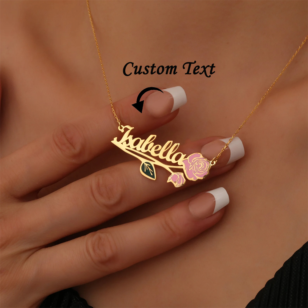 Women Fashion Names - Collar personalizado con nombre y flor