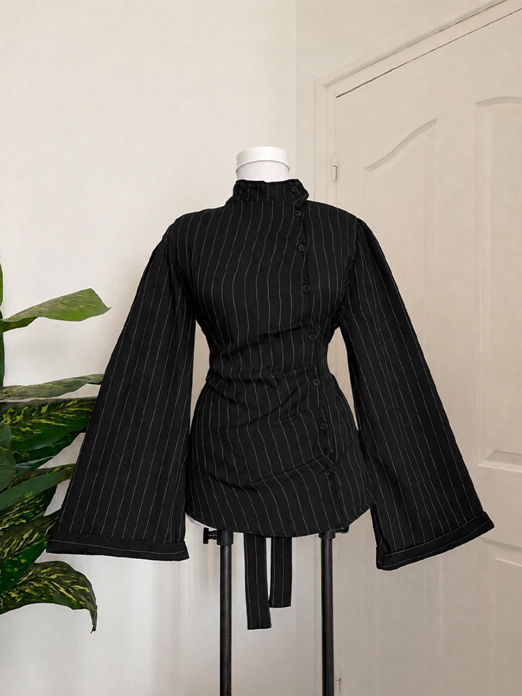 Women Fashion Necktie - Blusa de moda casual vintage para