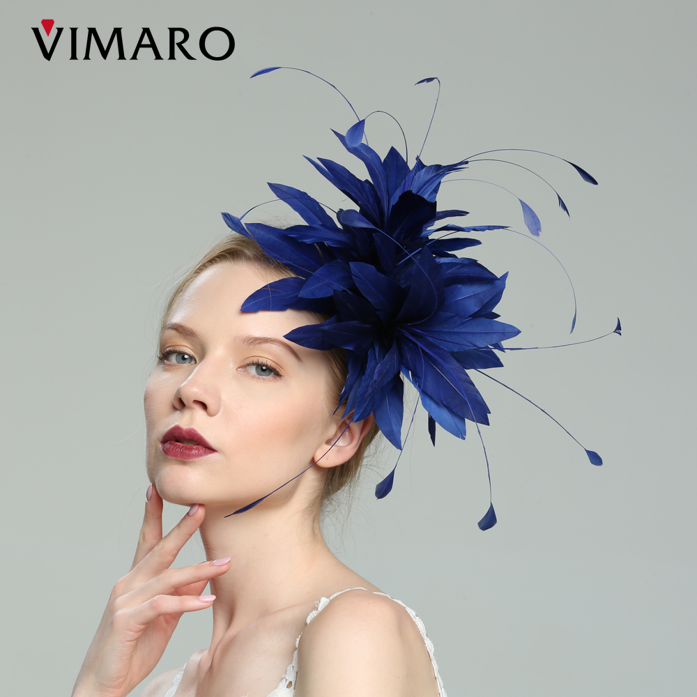 Women'S Fashion Kentucky Derby - VIMARO-fascinador de pluma azul marino para