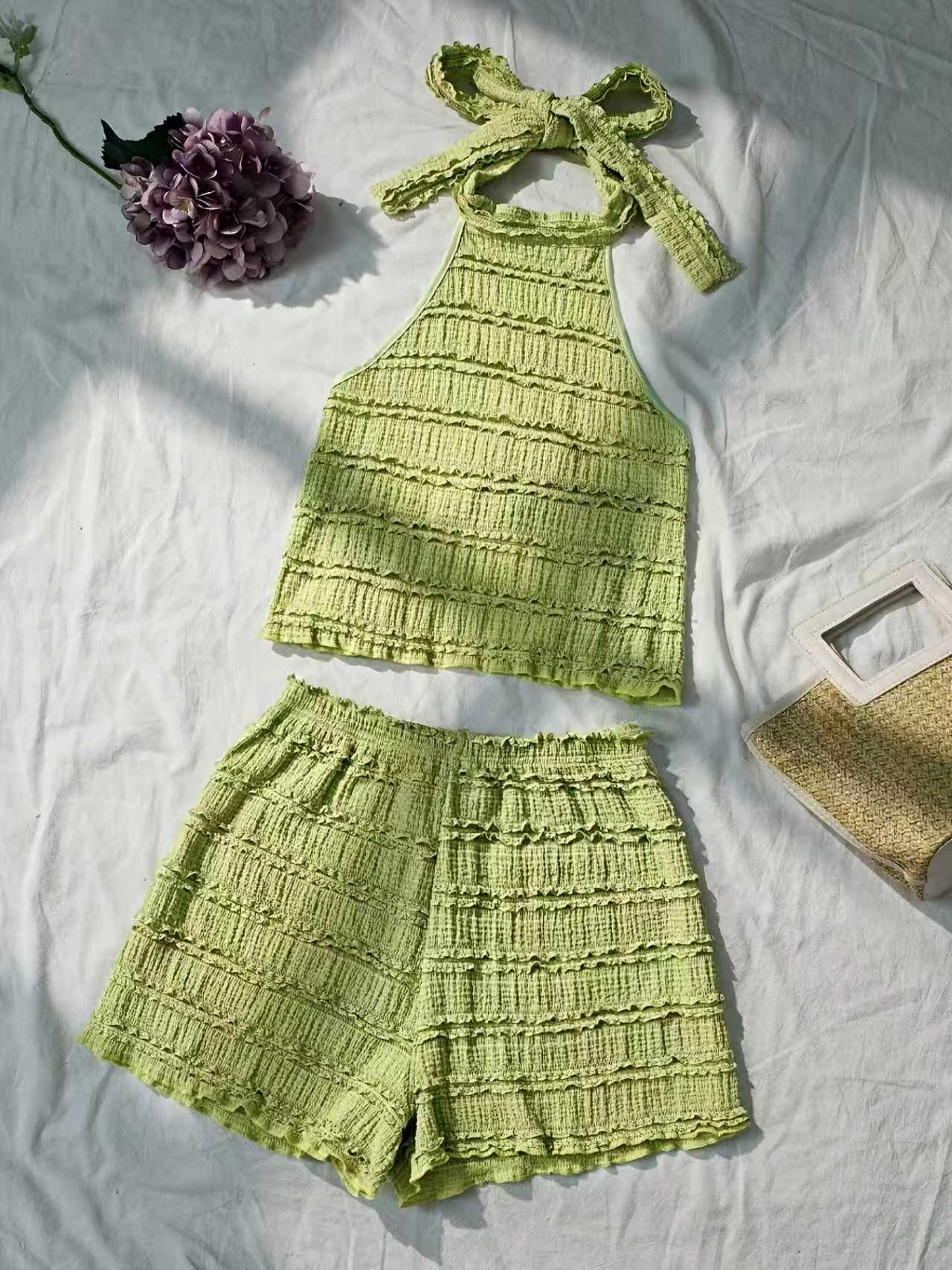 Lace Trim Cami - Conjunto de Top Corto y Pantalones