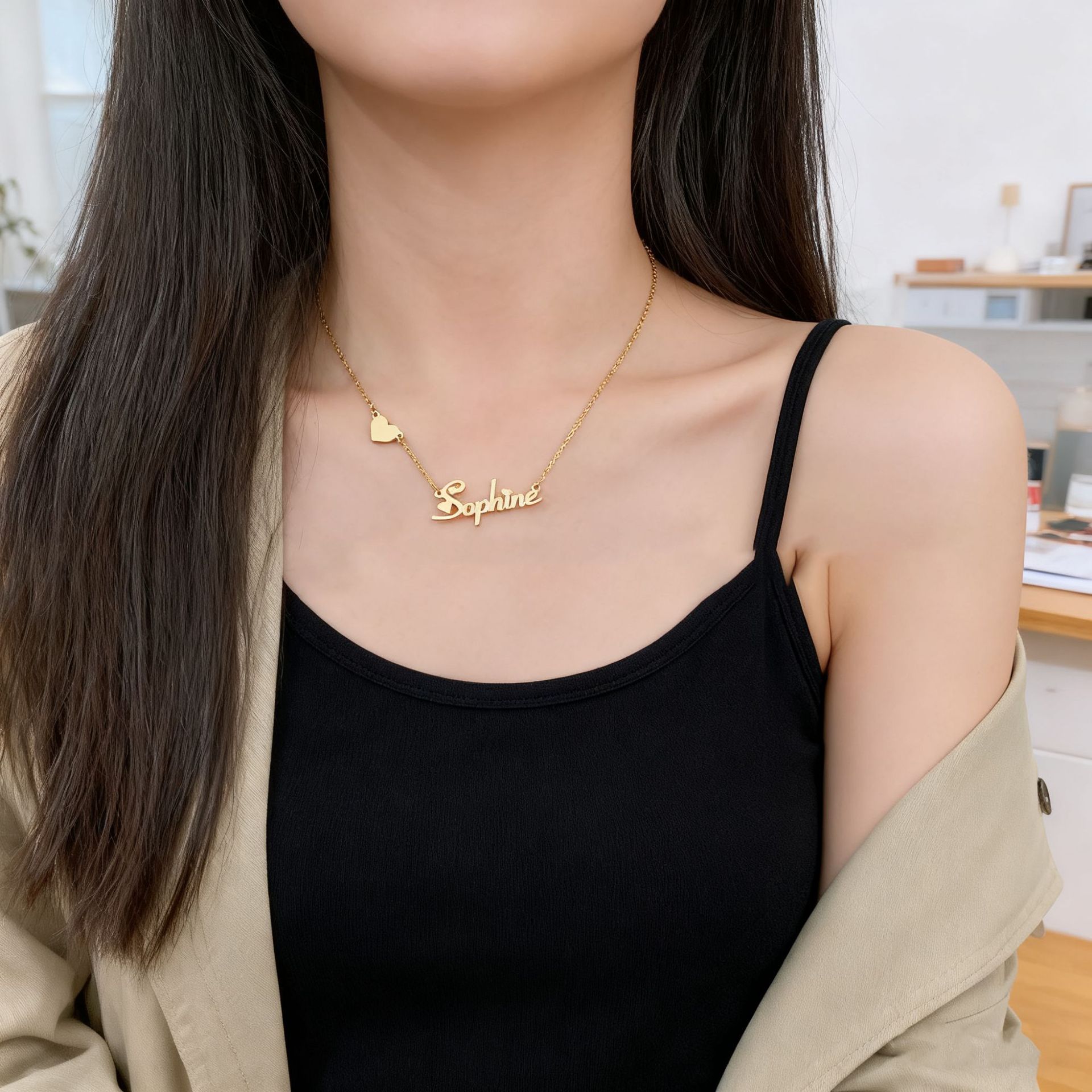 Collar con colgante de acero i - Women Fashion Names reseña y precio