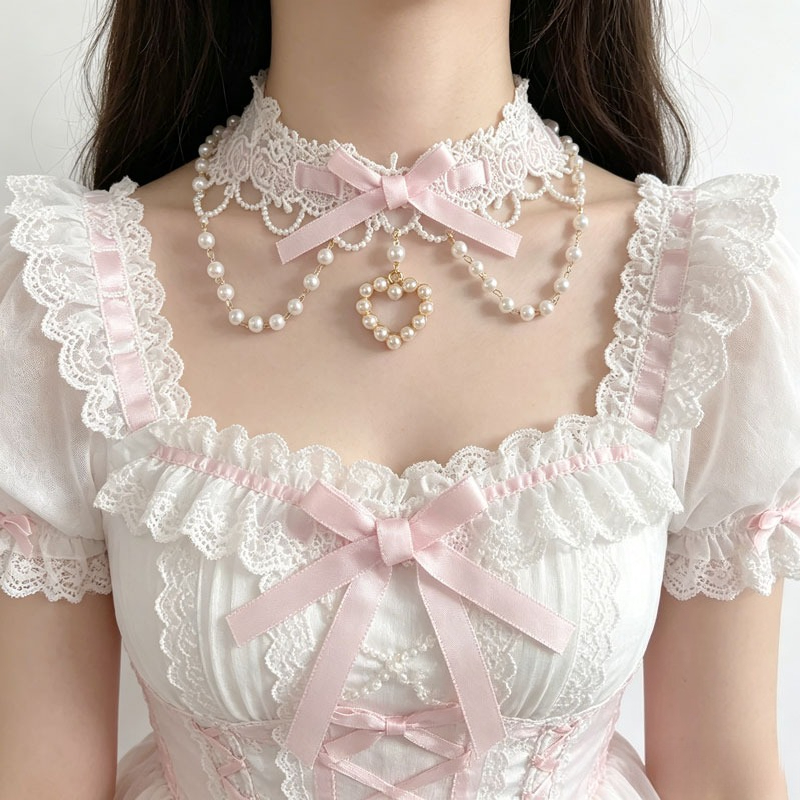 Collar de Encaje con Perlas Lo - Women Fashion Photoshoot reseña y precio